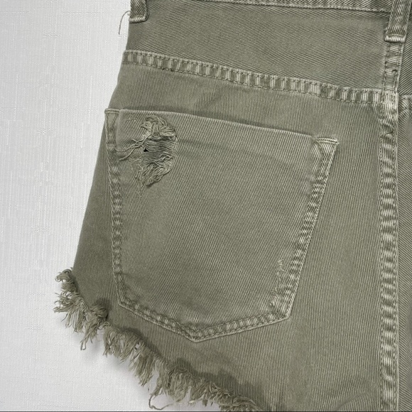 John John Olive Green Distressed Raw Hem Shorts - Picture 9 of 16